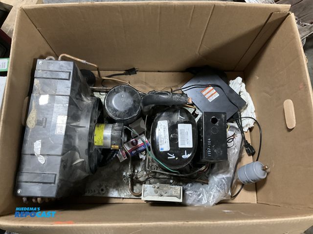 Lot 2-23028 - Box appearing to contain a refrigeration compressor and condenser components - likely a commercial c...