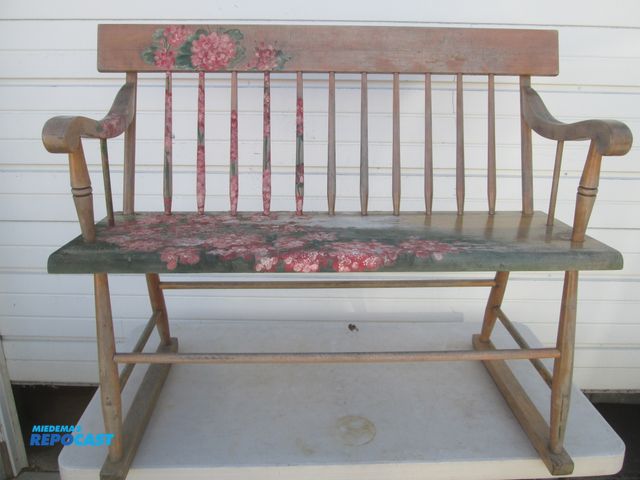 Lot 2-59042 - bench, solid wood, vintage, flower paint motif