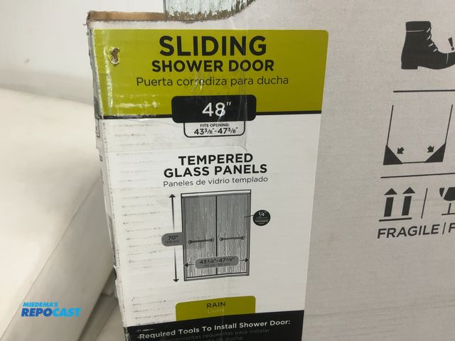 Lot 2-23333 - Delta 48” Sliding Shower Door Glass Panels, Rain Finish, includes only two tempered glass panels, no...