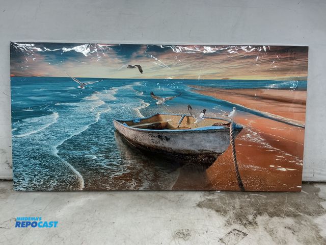 Lot 2-73425 - Hangable Beachside Picture with boat and seagulls