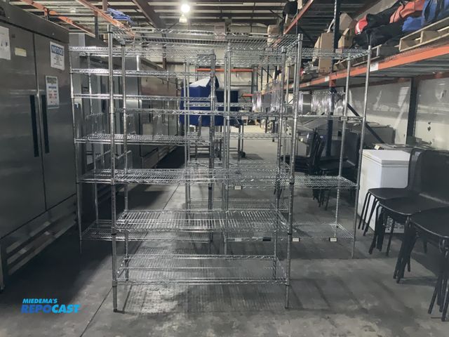 Lot 2-55101 - Stainless Steel Lot of (4) 48” width x 72” height x 18” depth steel wire racks with a total of (20) ...