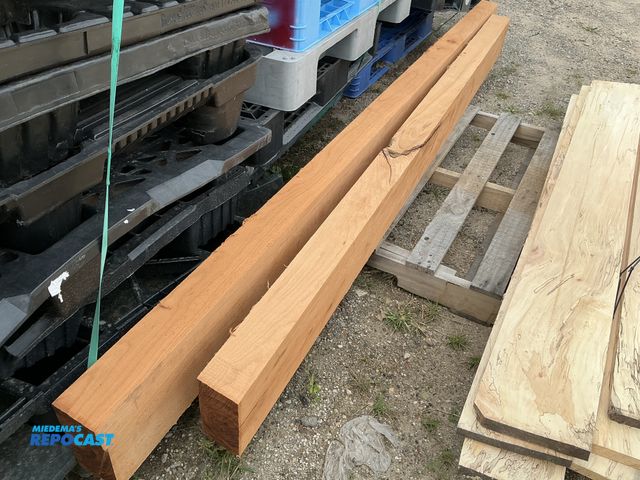 Lot 2-11505 - (2) cherry beams - (1) is approx. 7'6" long x 7" wide x 3-1/2" thick, (1) is approx. 8' long x 7-1/2...