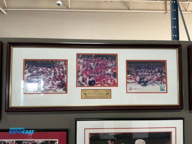 Lot 2-53307 - Detroit Red Wings 3-Time Stanley Cup Champions Framed Picture Set, 42.25” x 16.25”
