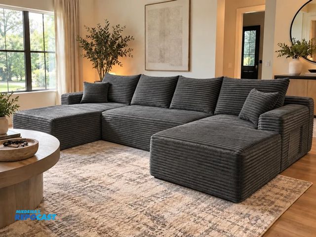 Lot 2-62820 - 134" Cloud Sectional Sofa with U-Shape Chaise - Grey