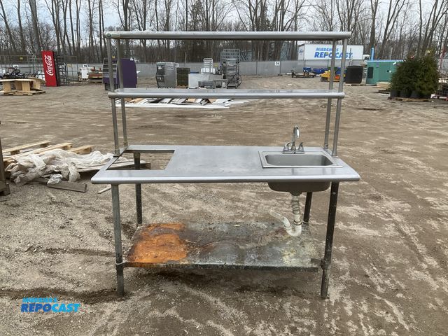 Lot 2-67115 - 60" Work Table w/ Drop-in Sink/Over Shelf
