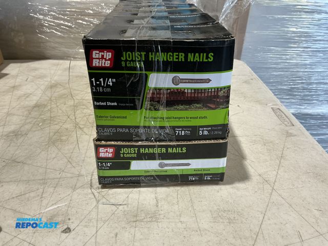 Lot 2-13828 - (6) Grip Rite joist hanger nails 9 gauge 1-1/4” barbed shank 5 pound boxes.