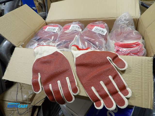 Lot 2-53024 - Lot of (144) new poly/cotton gloves - palm coated white/rust #4 NGZ4