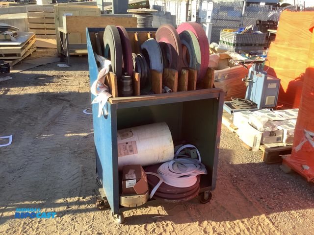 Lot 2-34812 - Industrial Cart containing Grinding Wheels and Assorted Hardware