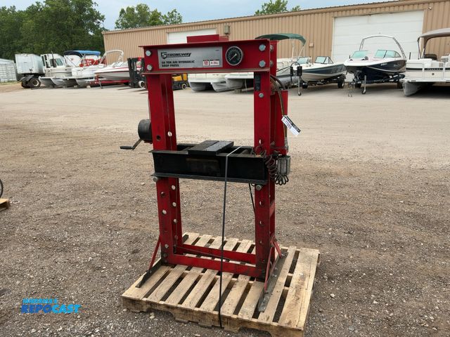 Lot 2-11988 - Strongway Hydraulic Shop Press Frame, Missing Hydraulic Press Cylinder, has pneumatic powered hydrau...