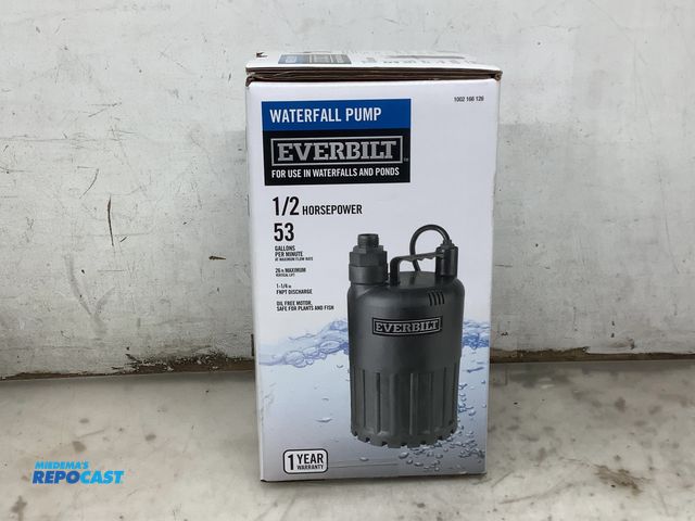 Lot 2-35088 - Everbuilt Waterfall Pump - ½ HP, 53 Gallons Per Minute, 26' Maximum Vertical Lift
(appears new in bo...