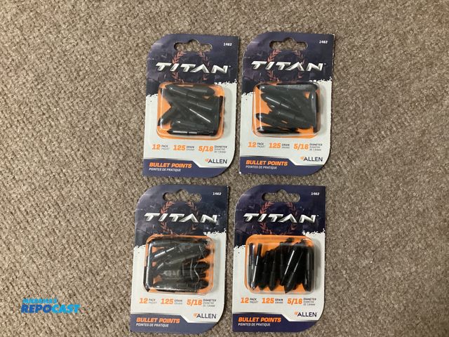 Lot 2-36640 - New Titan by Allen 125 grain, 5/16” diameter bullet point arrow tips. 4 packs of 12