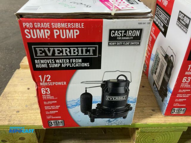 Lot 2-21955 - Everbilt 1/2hp Pro Grade Sump Pump, 63 Gallons Per Minute, Heavy Duty Float Switch, Used Store Retur...