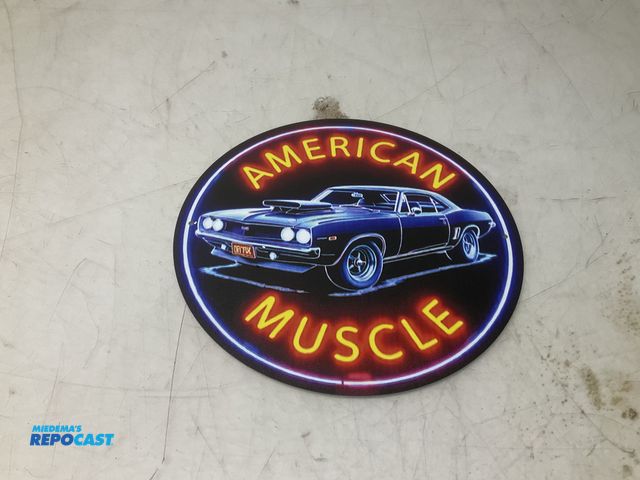 Lot 2-93713 - 8” American muscle circular metal sign
