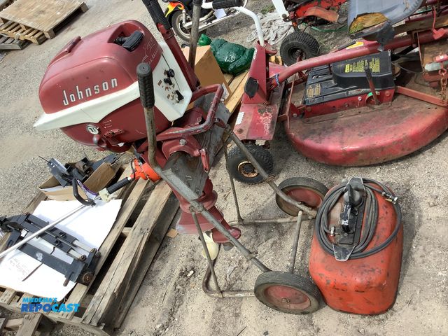 Lot 2-96245 - boat motor, tank, and stand. johnson seahorse 7 1/2 HP