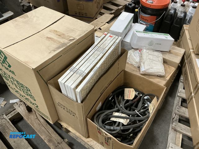 Lot 2-62392 - Misc. lot of furnace air filters and other industrial supply, including label/printer tape, paper
ha...