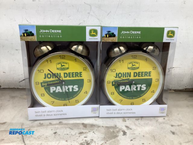 Lot 2-69381 - lot of (2) 8" face twin bell john deere alarm clock
