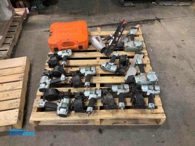 Lot 2-19586 - Skid of (11) assorted pneumatic nail guns and (1) electric nail gun
