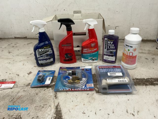 Lot 2-74159 - New Various RV cleaning and washing tools and sprays: RV awning cleaner, engine degreaser, carpet an...