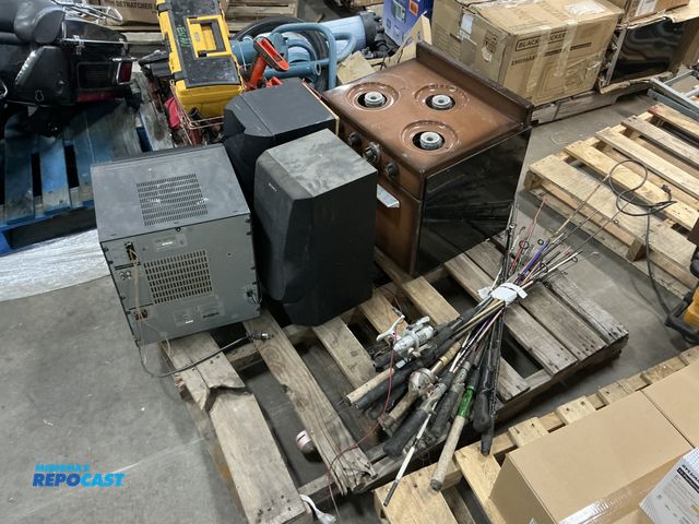 Lot 2-23822 - Lot of one 3 burner RV cookstove with oven, various fishing poles, tip ups, and one sony stereo with...