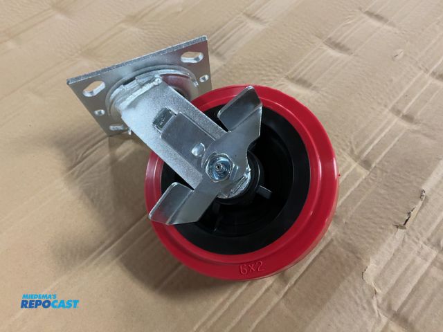 Lot 2-23253 - (12) New 6"x2" Urethane Swivel Casters with Brakes, Roller Bearings, 900 lb Capacity, 7.5" overall h...