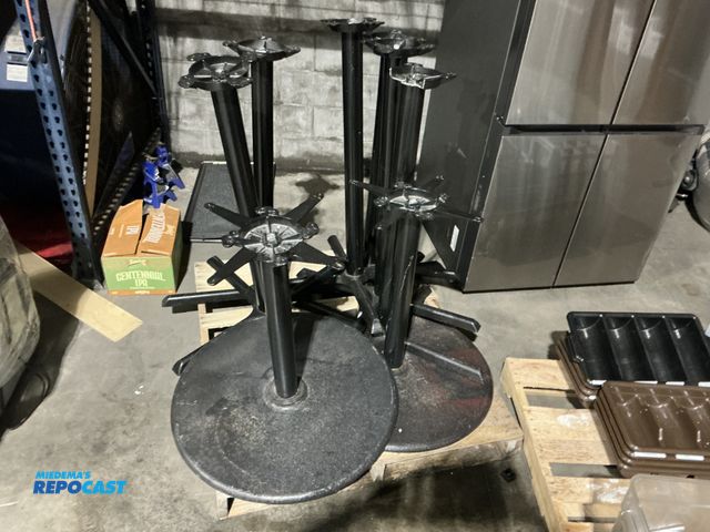 Lot 2-55189 - Lot of (8) pedestal table bases (2) 29 inches tall (6) 41 inches tall, high rise table bases (RSSC)