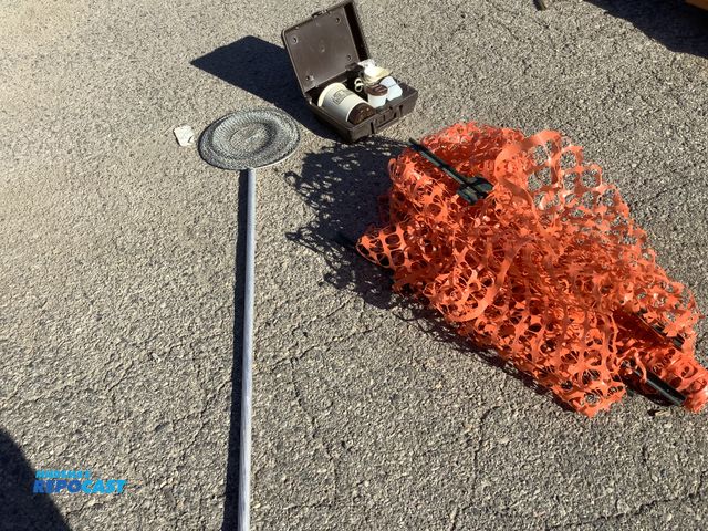 Lot 2-35709 - Lot of metal wire Net, orange plastic fence with stakes, and travel mate electric coffee maker.