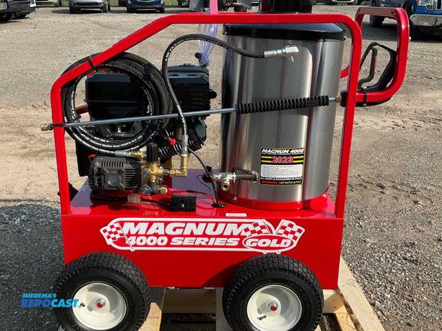 Lot 2-10074 - New heated pressure washer, 210 degrees F discharged water, includes black and yellow nozzles with w...