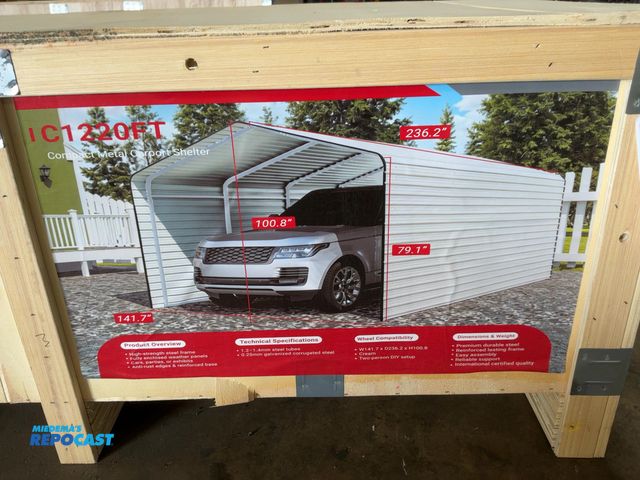 Lot 2-41416 - New SDLANCH 12’x20’ Carport with Enclosed Sidewalls, Cream Color, 141.7” wide x 236.2” deep x 100.8”...