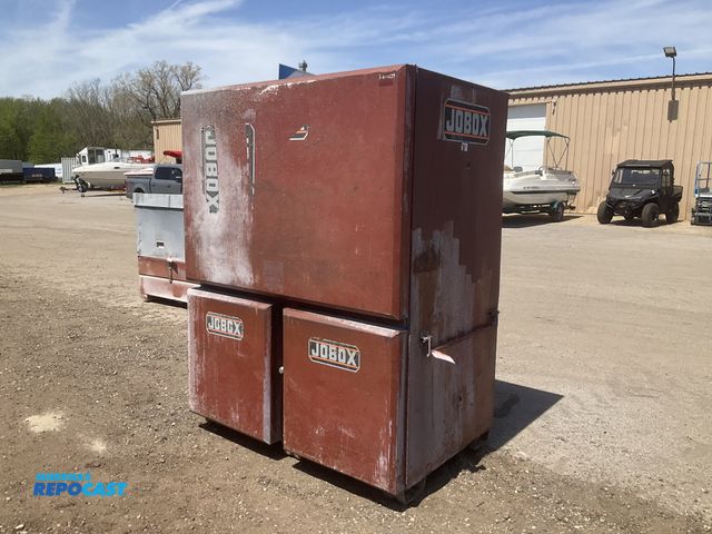 Lot 2-43464 - Jobox storage box 60.50”W x 42” x 80”T overall, flip up top cabinet and two swing cabinet doors on t...