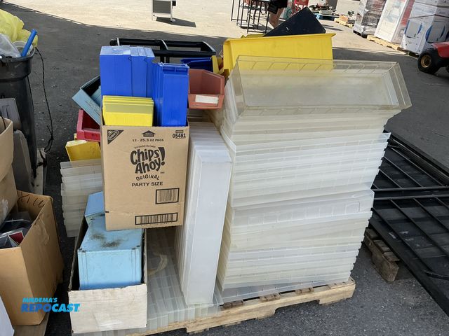 Lot 2-64055 - Skid lot of various sized plastic Storage Bins