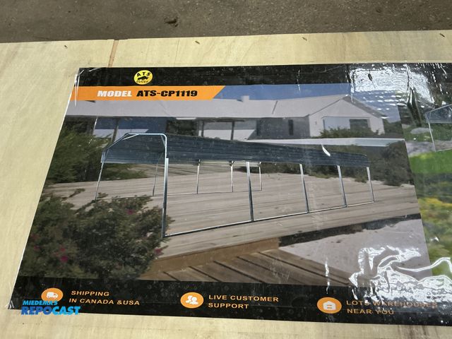 Lot 2-43766 - New ATS Power 11’x19’ All-Steel Carport with Open Sidewalls, 130” Wide x 241” Long x 110” High Overa...