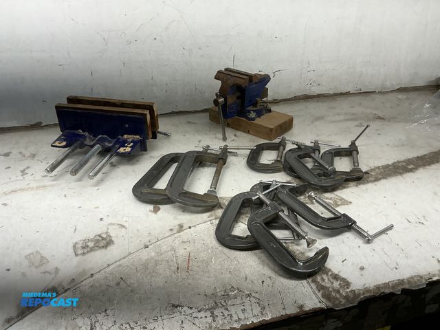 Lot 2-19410 - Wilton 4 1/2” bench vise and a woodworkers wise with various size clamp tools