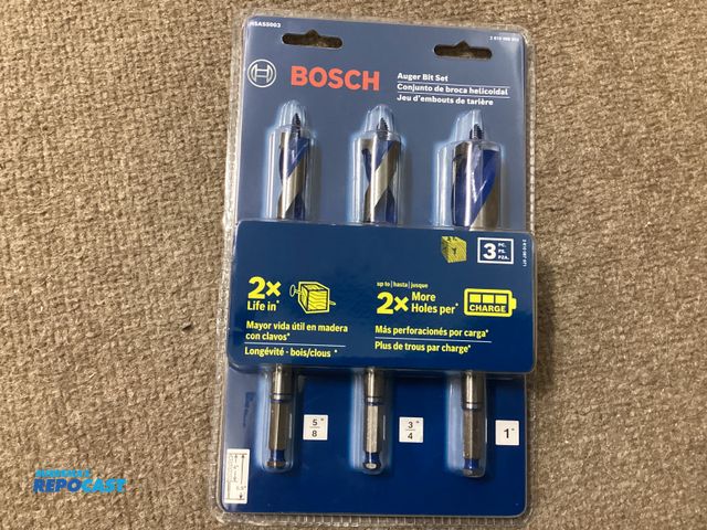 Lot 2-34379 - New New Bosch 3 piece Auger Bit Set. 6-1/2” total length, 4” auger. 5/8”, 3/4”, 1”.