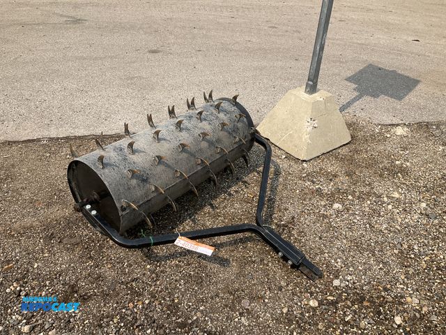 Lot 2-40356 - Master Rancher Tow behind lawn aerator roller, 36” wide x 14”D drum with 2-3/4” spike fines, pin hit...