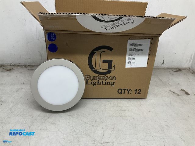 Lot 2-36498 - Box of 12 Gustafson 7” Pancake Ceiling Lights