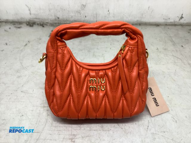 Lot 2-75579 - New Miu miu surface textile cotton lining orange hand purse
