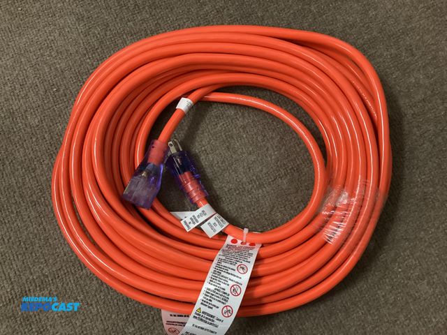 Lot 2-77655 - New New 50 foot Heavy Duty 12/3 wire High Visibility Orange power extension cord with lighted ends, ...
