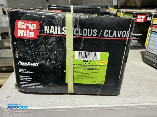 Lot 2-39443 - New Grip Rite 10 D 3” exterior galvanized ring shank/patio deck nails 50 pound box 50lbs