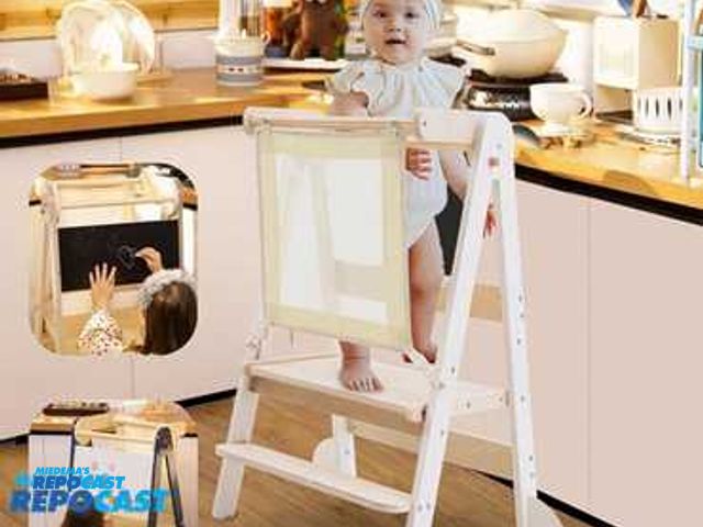 Lot 2-19802 - Ogi-D24002 Toddler Tower Foldable, Safety Net,Toddler Kitchen Stool Helper with Whiteboard &amp; Cha...