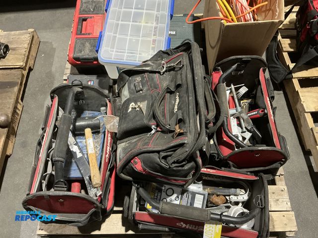 Lot 2-55507 - Large skid lot of many assorted tools and tool bags. All powered items are untested. All proceeds go...