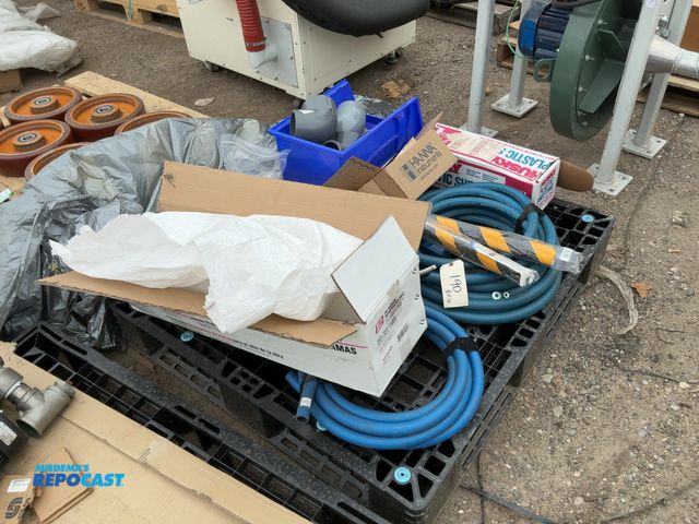 Lot 2-69479 - Skid lot of industrial parts and components including hoses, PVC pieces, woven reinforced poly, and ...