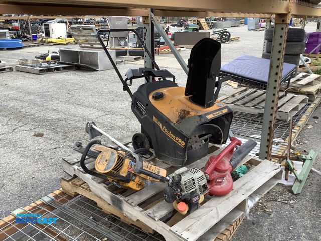 Lot 2-35277 - Skid Lot of a Poulan Pro Snow Blower, Toro Leaf Blower, Echo String Trimmer, and DeWalt Concrete Saw