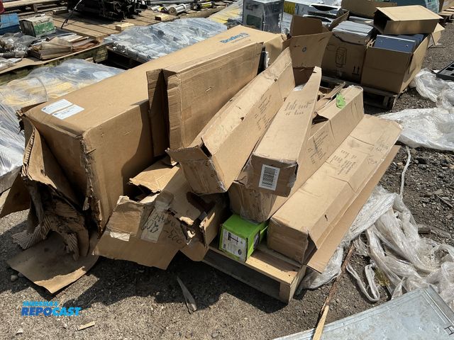 Lot 2-10117 - Skid lot of stainless steel railings a post sleeve 48” a desk top and Bradley corporation materials