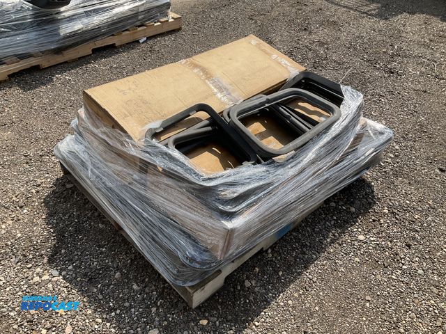Lot 2-11076 - Skid of semi truck sleeper cab glass, screens and window seals/gaskets, used