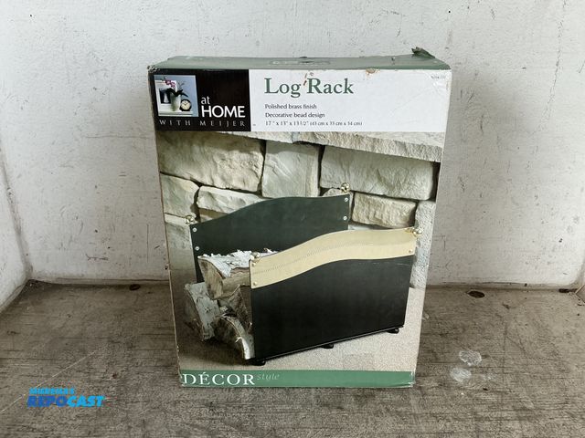 Lot 2-76319 - Polished Brass Finish Log Rack, 17” x 13” x 13.5”