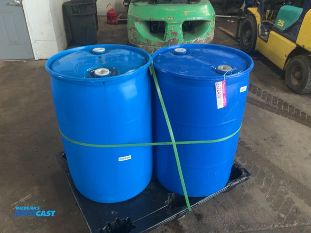 Lot 2-22414 - (2) Empty 55 Gallon Blue Poly Barrels
