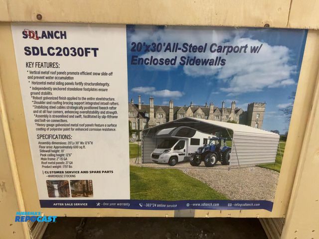 Lot 2-42191 - New SDLANCH 20’x30’ All-Steel Carport with 10’ Enclosed Sidewalls, 12’6” Tall, 10’ Sidewall Height, ...