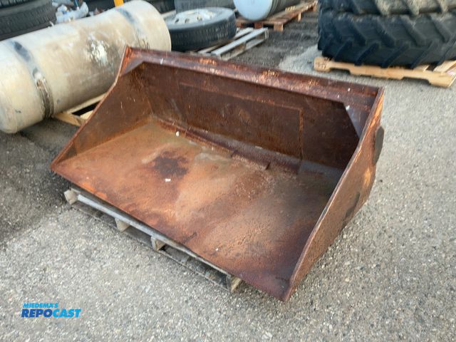 Lot 2-22737 - Used 66” Hydraulic Dump Bucket Forklift Attachment, fork pockets, hydraulic cylinder with hoses, buc...