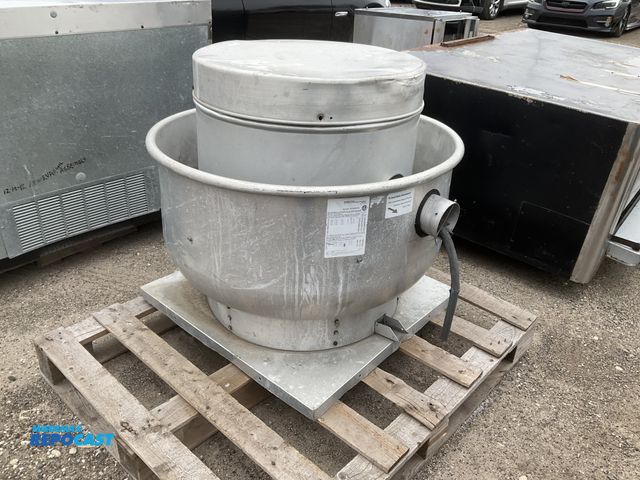 Lot 2-60838 - Centrifugal upblast roof exhaust fan belt drive stainless steal approximately 35” wide x 31” tall