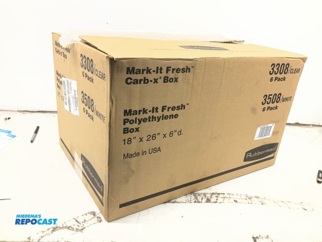 Lot 2-94510 - Rubbermaid 3308, 6 Pack of Clear Mark-It Fresh Carb-x Box 18”x26”x6” d.